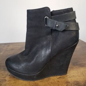Black Chunky Platform Wedge Moto Boot Booties